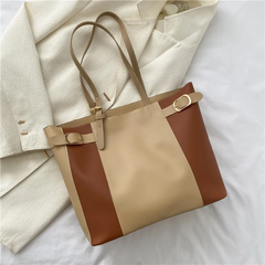 Women Fashion Commuter Color Blocking Large Capacity PU Shoulder Bag