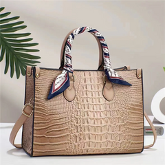 Women Simple Crocodile Print Large Capacity Silk Scarf Embellished Tote