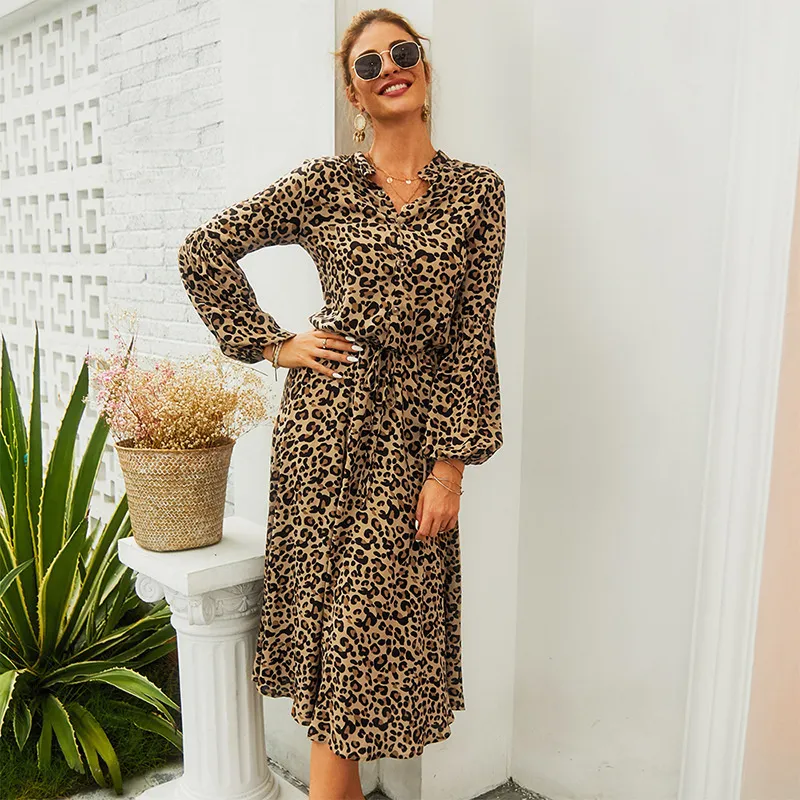 Women Leopard Printed Long Sleeve Dress