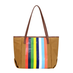 Women Casual Stripe Design Large Capacity Canvas Shoulder Bag