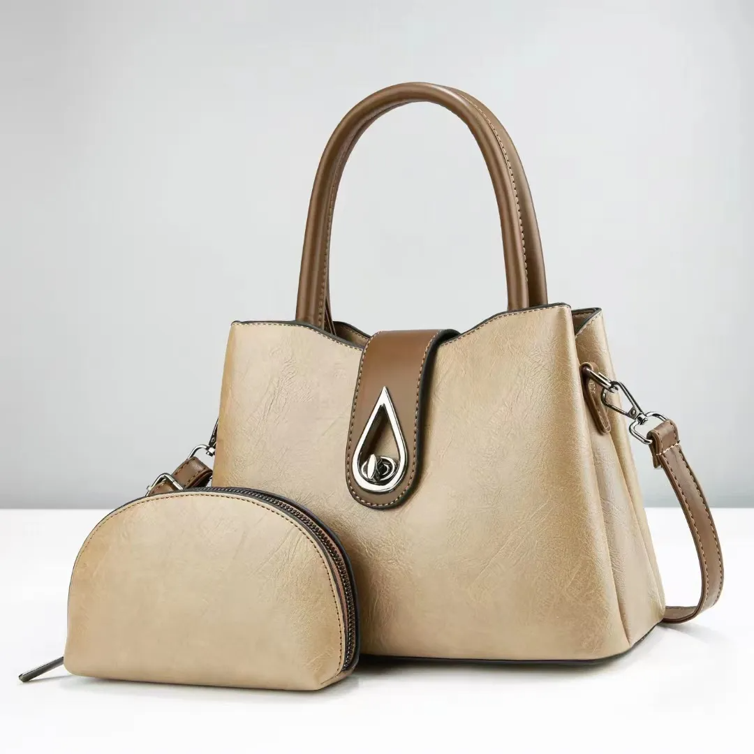 Women Simple Fashion Large Capacity PU Zipper Wallet Handbag Set