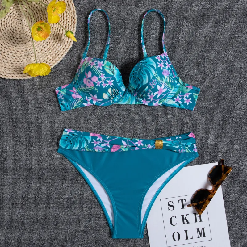 Women Fashion Small Fresh Printed Swimsuit Two-Piece Set