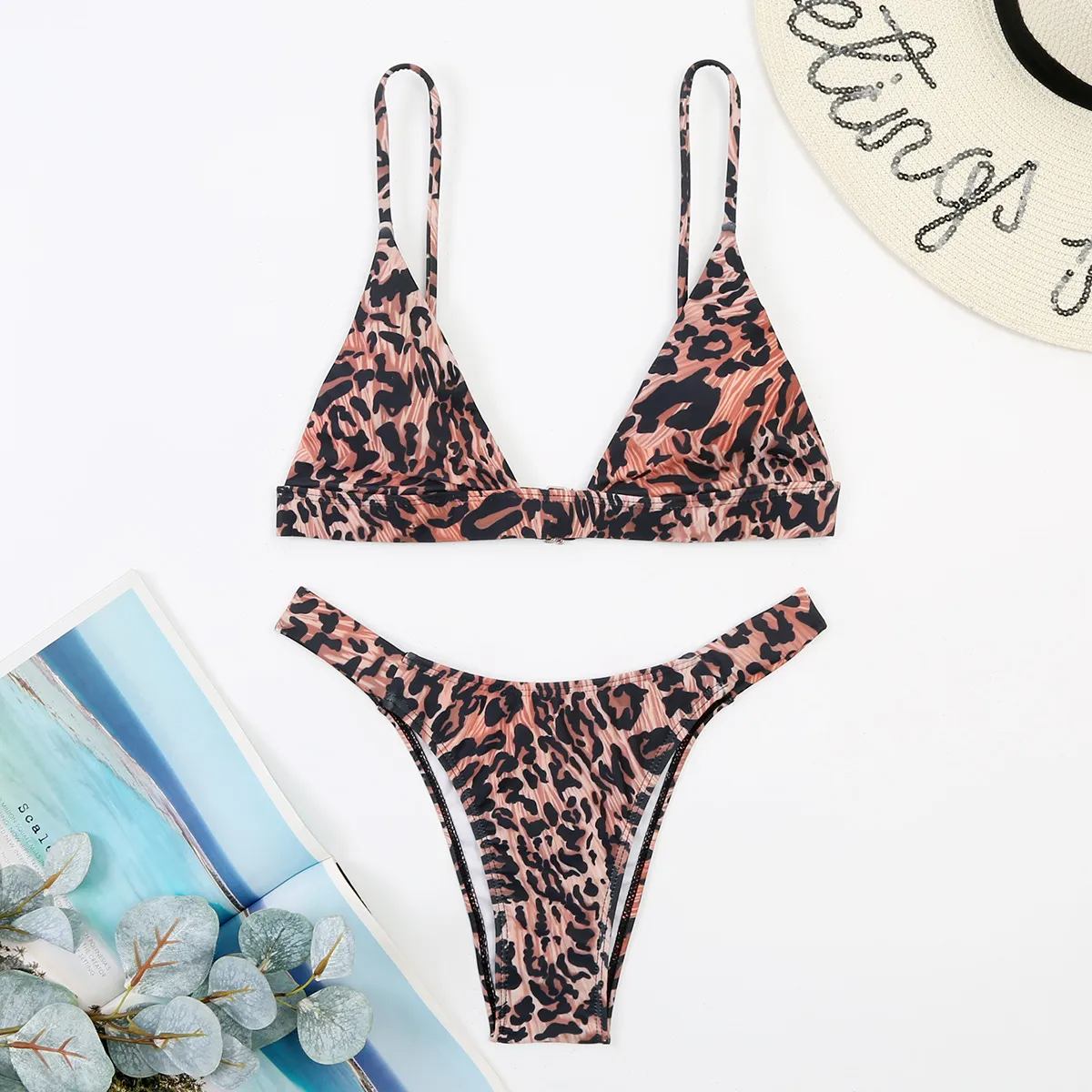 Women Fashion Three-Point Leopard Print Sexy Bikini Swimsuit Set