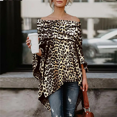 Women Loose Leopard Print Sexy Off-The-Shoulder Blouse