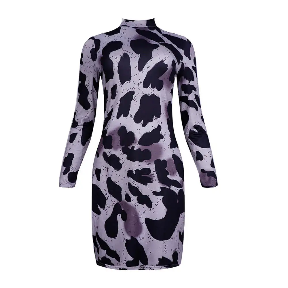 Women Fashion Animal Print Long Sleeve Dress