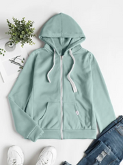 Women Fashion Casual Solid Color Zipper Pocket Hoodies
