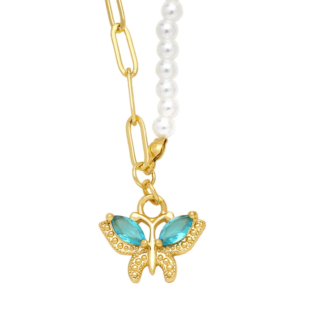 Women Fashion Personality Pearl Butterfly Pendant Necklace