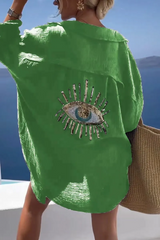 Spring And Summer Evil Eye Sequin Women Fashion Casual Shirt Blouse