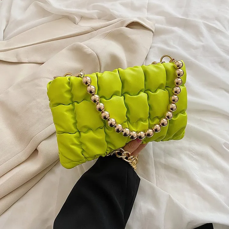 Women'S Fashion Pleated Embroidered Thread Shoulder Bag