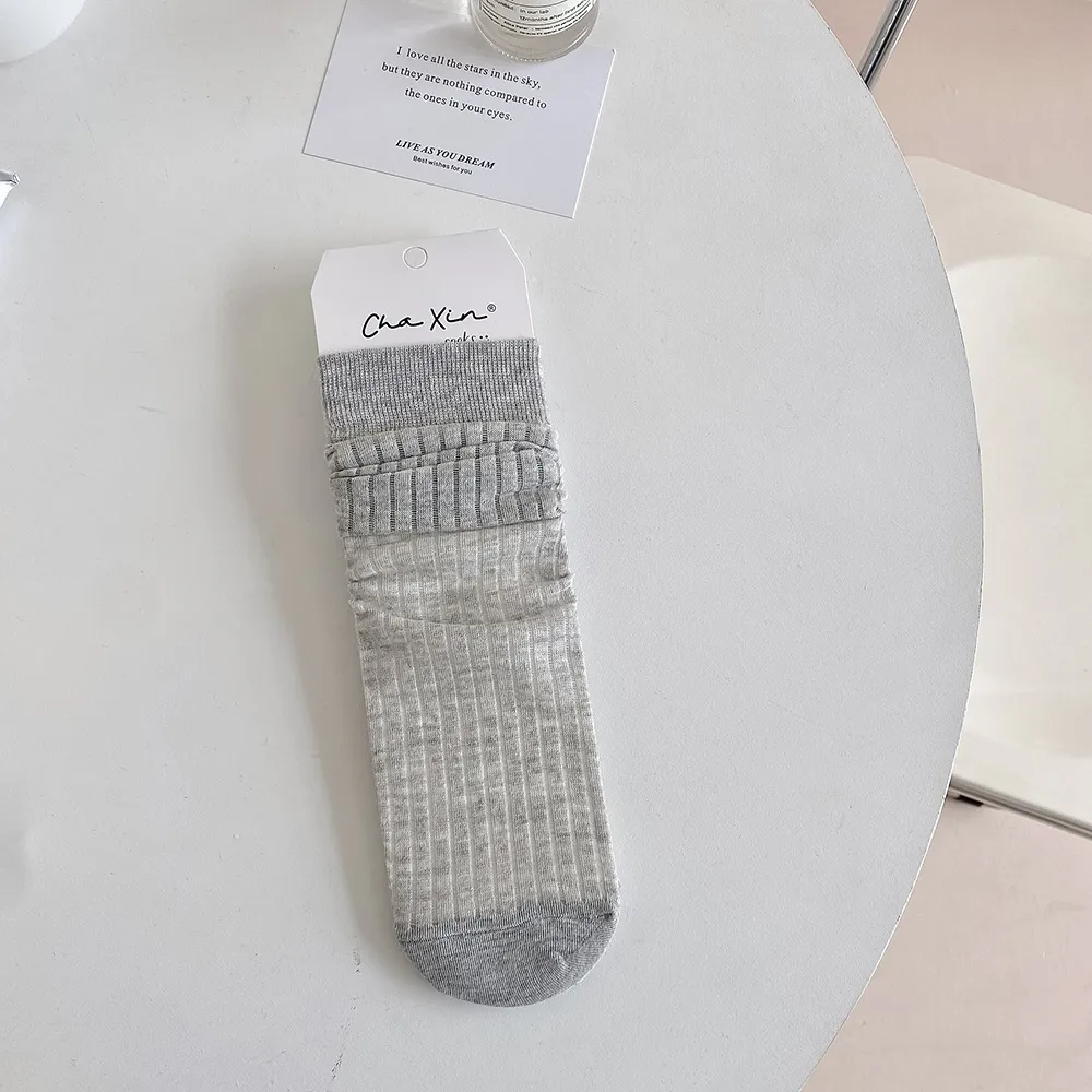 Women Summer Thin Piled Solid Color Cotton Mid-Length Socks
