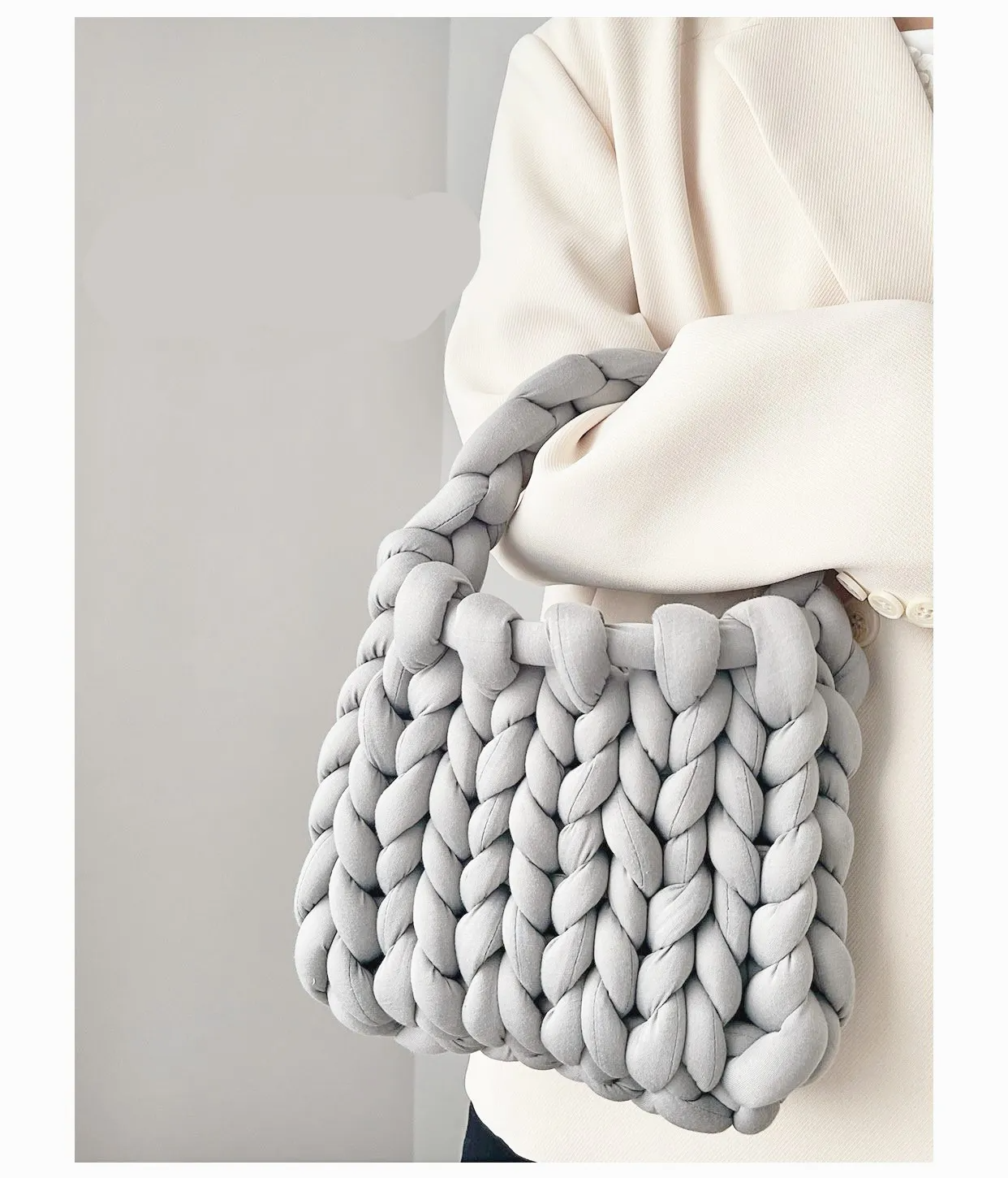 omen Fashion Solid Color Hand-Woven Wool Handbag