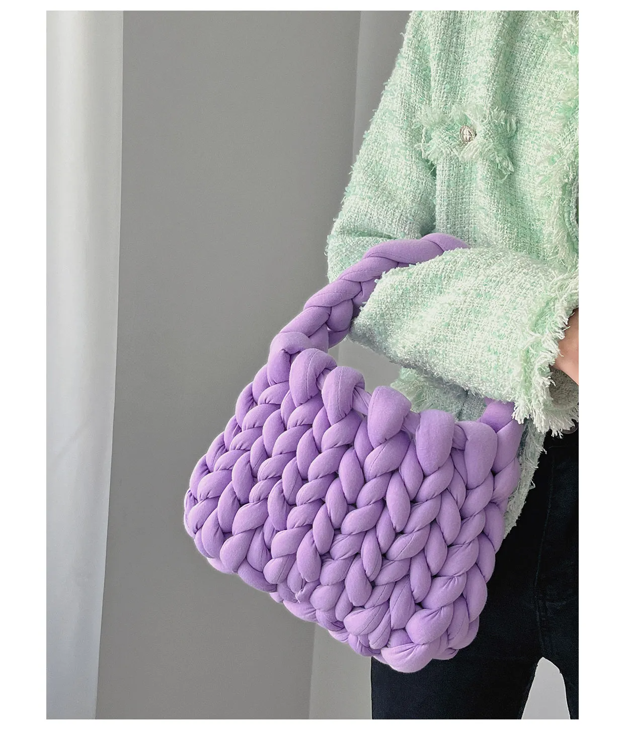 omen Fashion Solid Color Hand-Woven Wool Handbag
