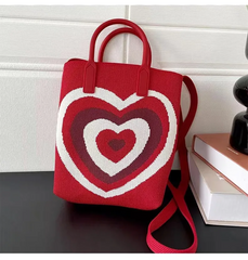 Women Fashion Woven Heart Pattern Hard Bottom Handbag