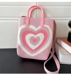 Women Fashion Woven Heart Pattern Hard Bottom Handbag