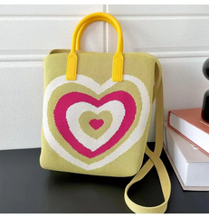 Women Fashion Woven Heart Pattern Hard Bottom Handbag