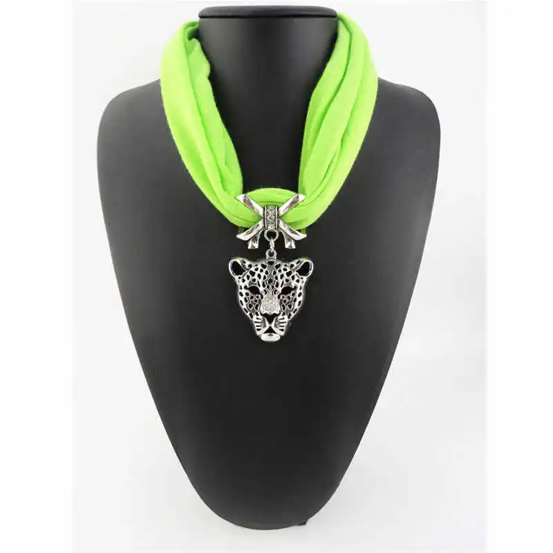 Lady Unique Leopard Alloy Pendant Polyester Scarf Necklace