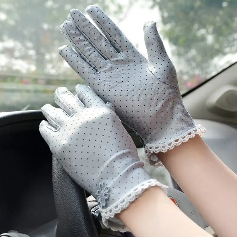 Women Fashion Polka Dot Pattern Lace Stretch Gloves
