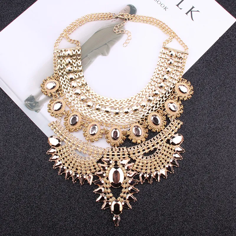Exaggerated Metal Vintage Diamond Large Jewel Necklace