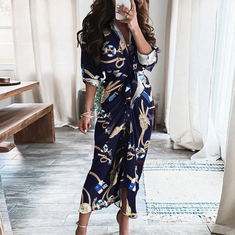 Women Fashion V Neck Bandage Creased Dress