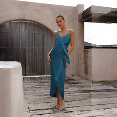 Women Fashion Solid Color Strap Maxi Dress