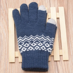 Screen Touchable Geometric Pattern Knitted Gloves