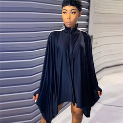 Women Fashion Lapel Loose Dolman Sleeve Dress