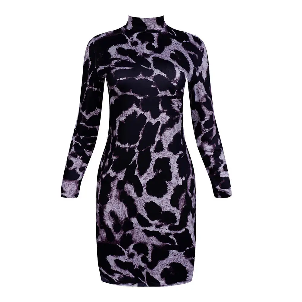 Women Fashion Animal Print Long Sleeve Dress