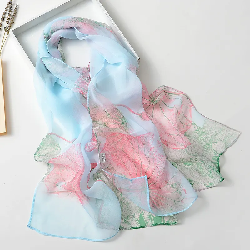 Summer Lotus Flower Print Sunscreen Scarf
