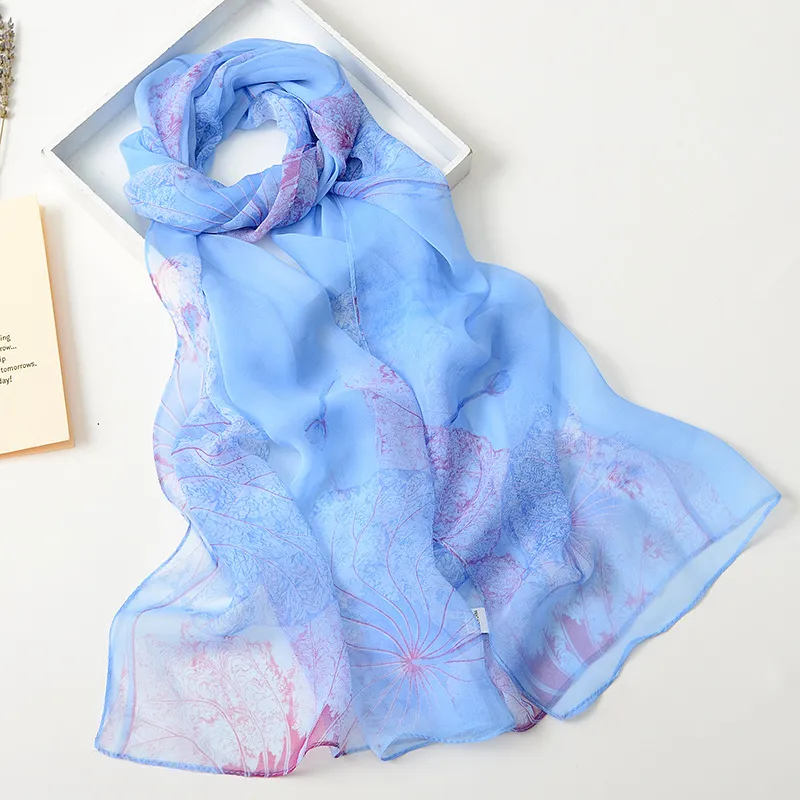 Summer Lotus Flower Print Sunscreen Scarf