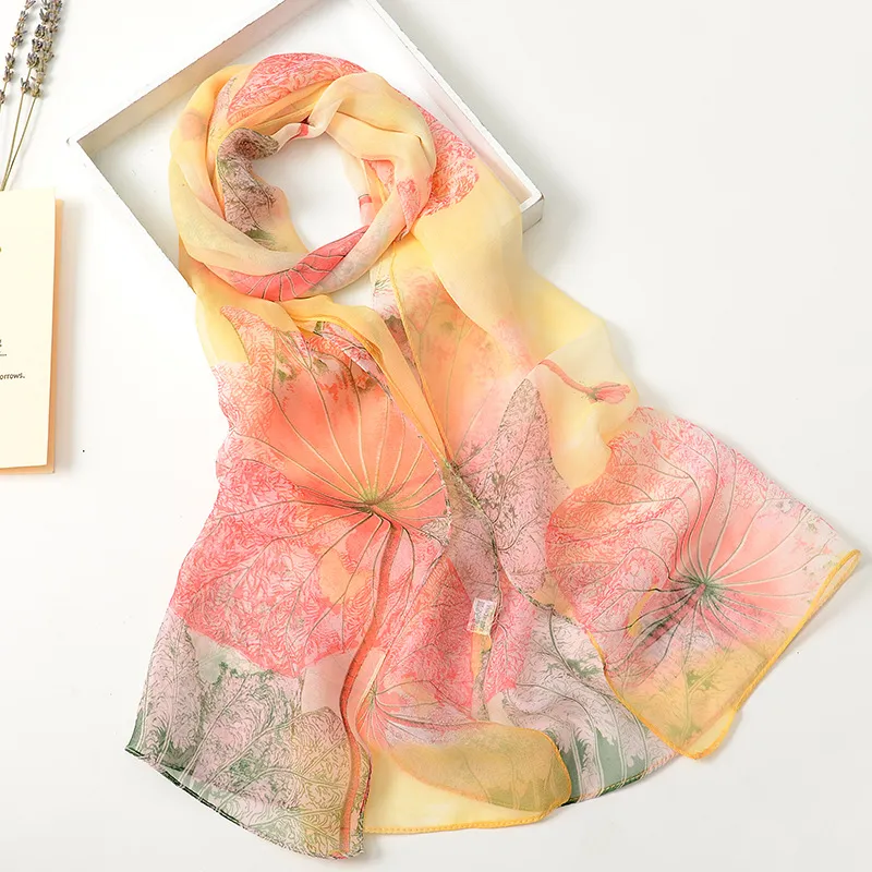 Summer Lotus Flower Print Sunscreen Scarf