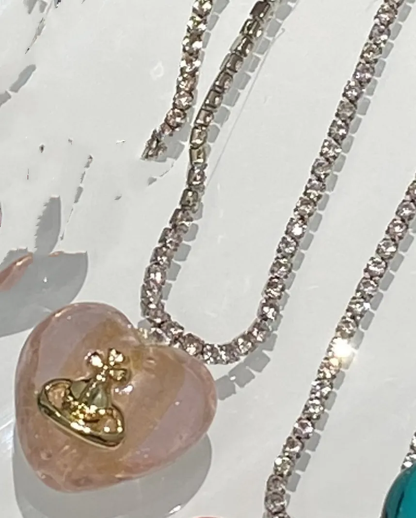 Women'S Fashion Colorful Glass Heart Diamond Pendant Necklace