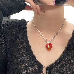 Women'S Fashion Colorful Glass Heart Diamond Pendant Necklace