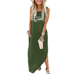 Women Fashion Casual Queen Letter Print Sleeveless Maxi Dress