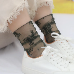 Fashion Solid Color Sweet Lace Women Ultra-Thin Stacked Mesh Socks