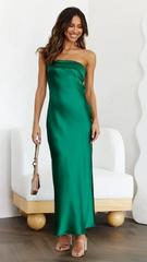 Women Temperament Floral Print Strapless Maxi Dress