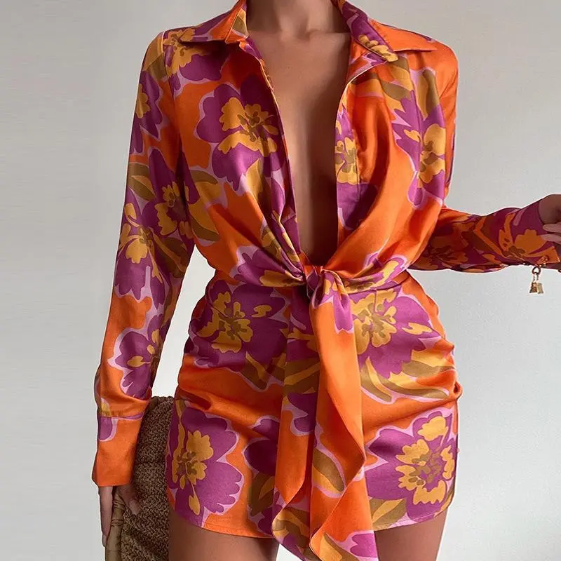 Elegant Sexy V-Neck Long Sleeve Lace-Up Dress