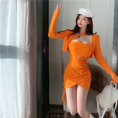 Long Sleeves Top And Irregular Dress Set