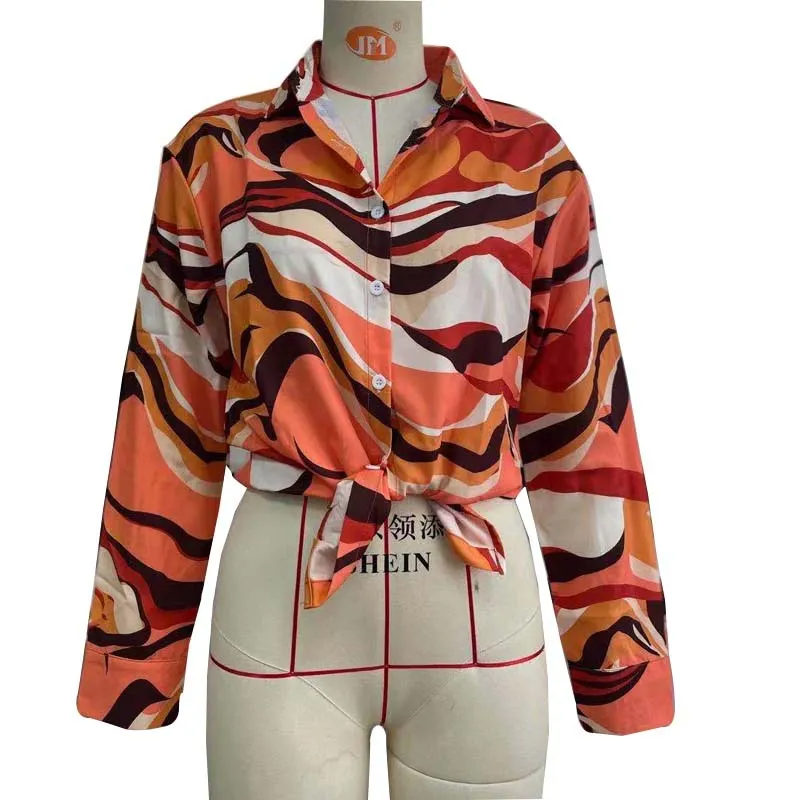Women Edgy Single-Breasted Long Sleeves Lapel Tie Dye Printed Blouse