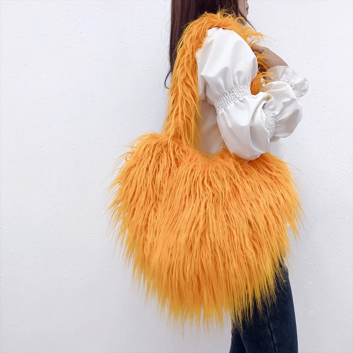 Winter Women Fashion Cute Solid Color Heart Plush Shoulder Bag