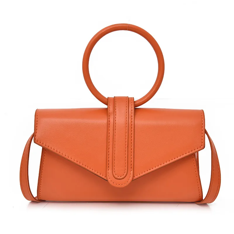 Woman Sweet Candy Color Ring Handle Solid Pu Crossbody Bag