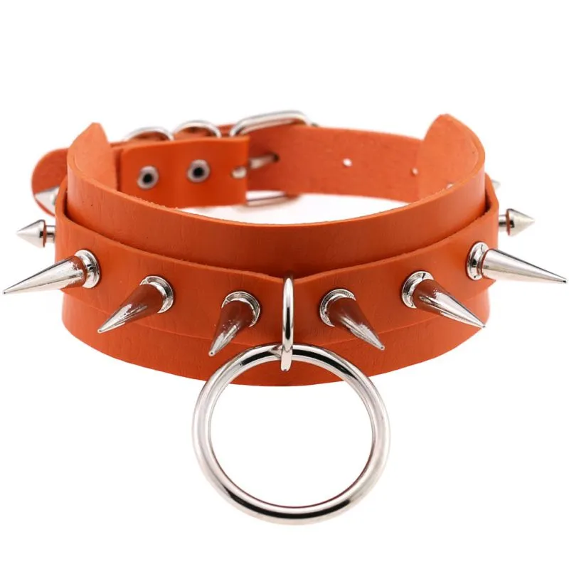 Wholesale Women Punk Pattern Rivet Decor Wide PU Choker