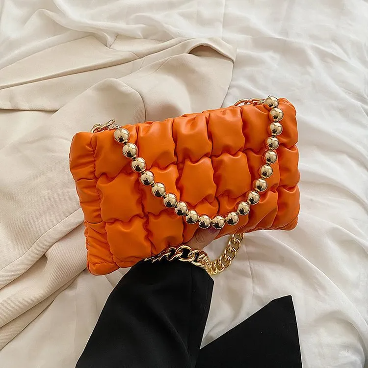 Women'S Fashion Pleated Embroidered Thread Shoulder Bag
