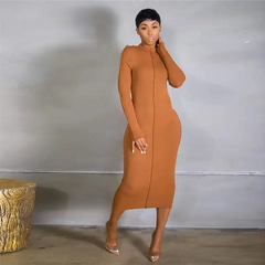 Women Fashion Solid Color Patchwork Long Sleeve Dress