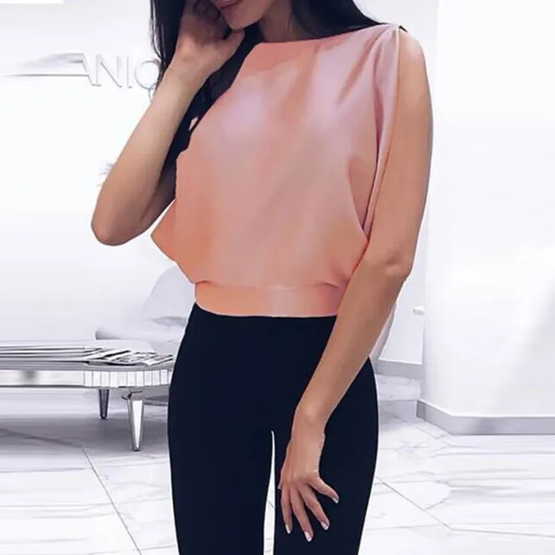 Women Sexy Solid Color Sleeveless Backless Bow Knot Blouse