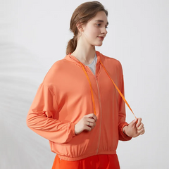 Women Fashion Casual Sunscreen Long Sleeve Hooded Sports Top