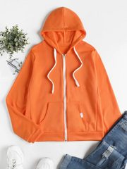 Women Fashion Casual Solid Color Zipper Pocket Hoodies