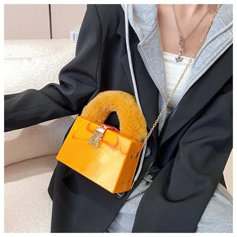 Women Chic Chain Design Stone Pattern Square Shoulder Handle Bag