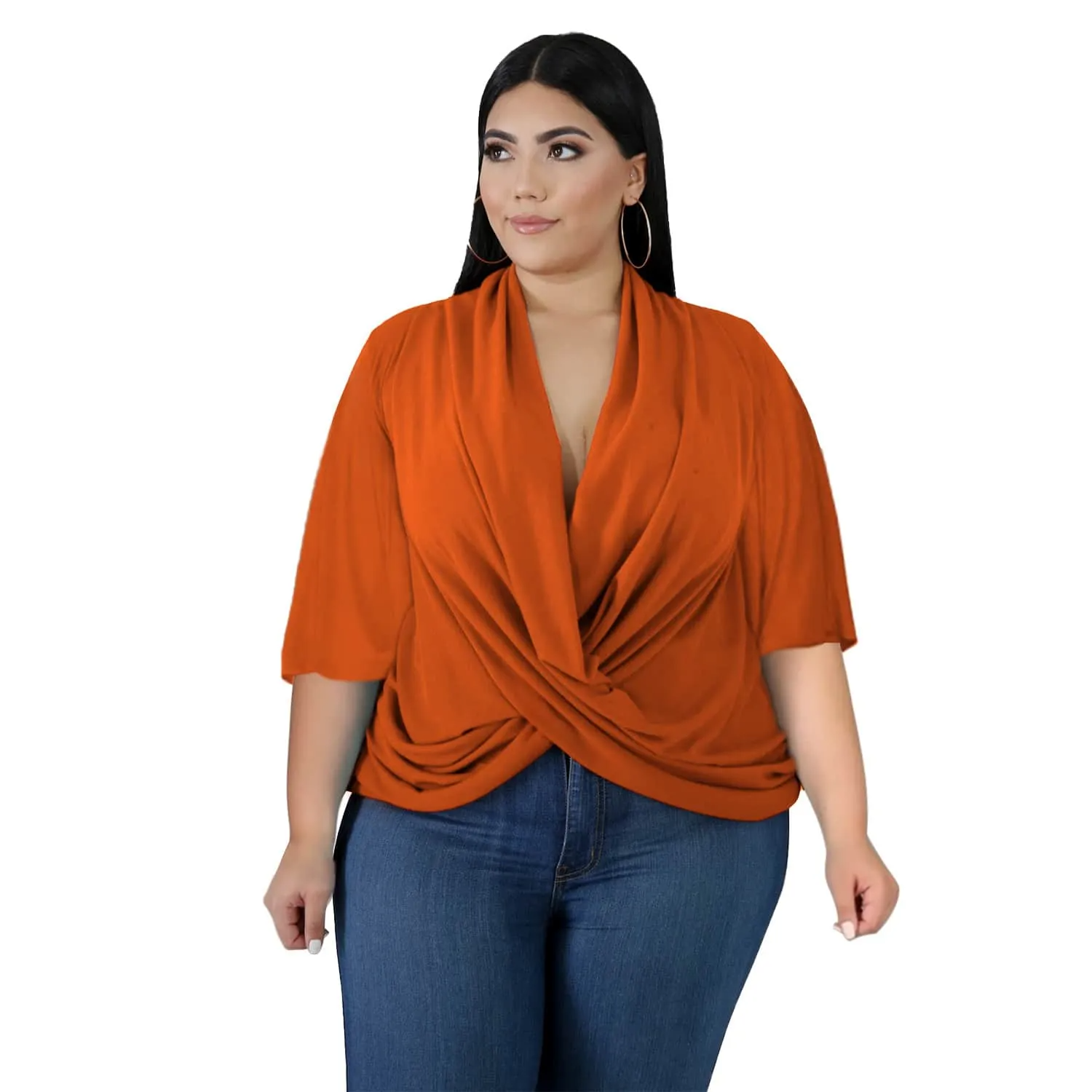 Women Solid Color Dolman Sleeve Irregular Blouse