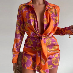 Elegant Sexy V-Neck Long Sleeve Lace-Up Dress