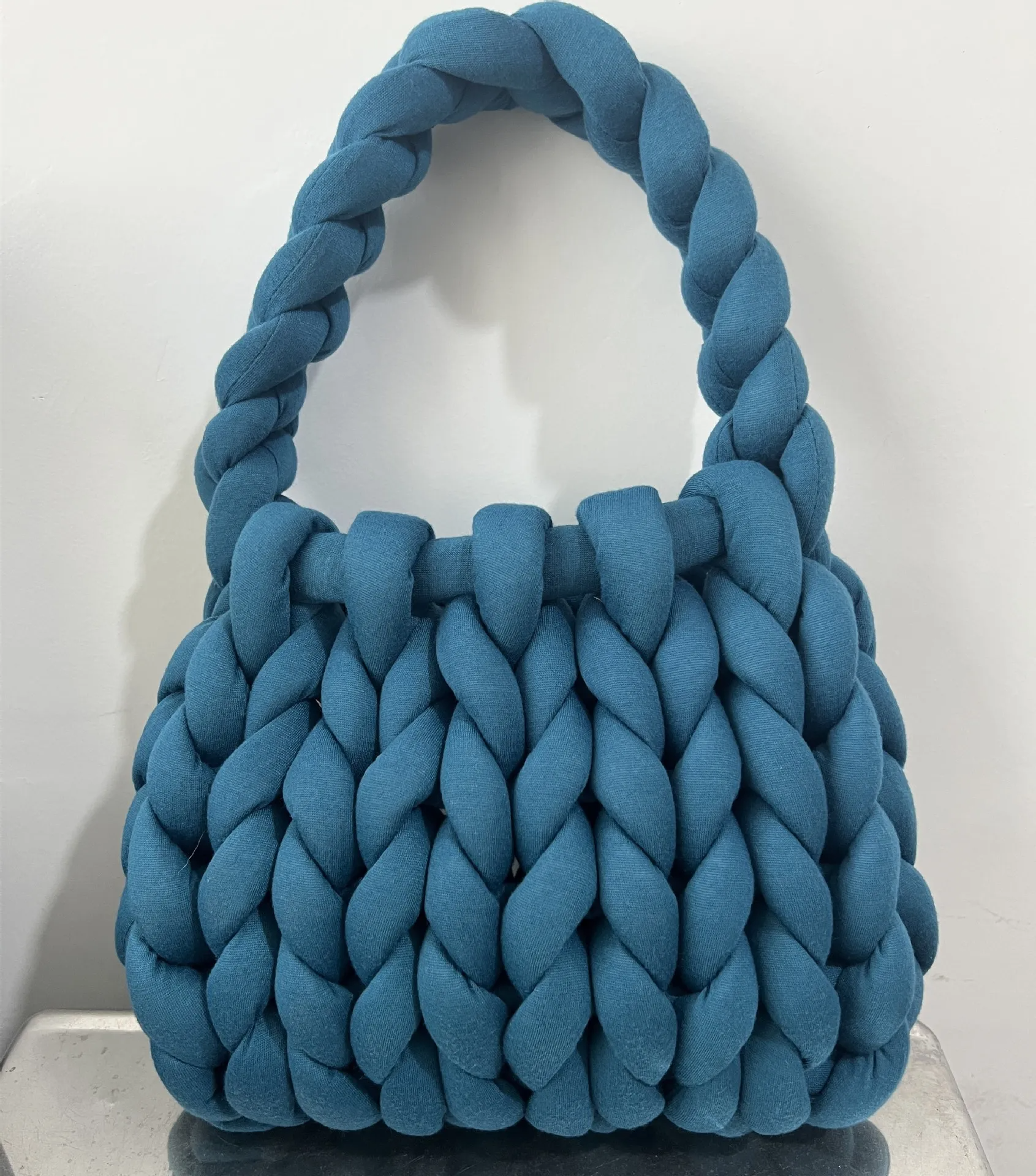 omen Fashion Solid Color Hand-Woven Wool Handbag